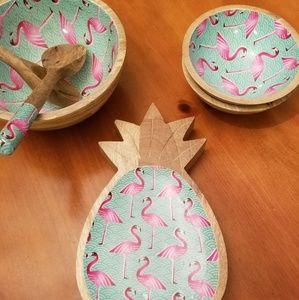 Flamingo wooden salad set